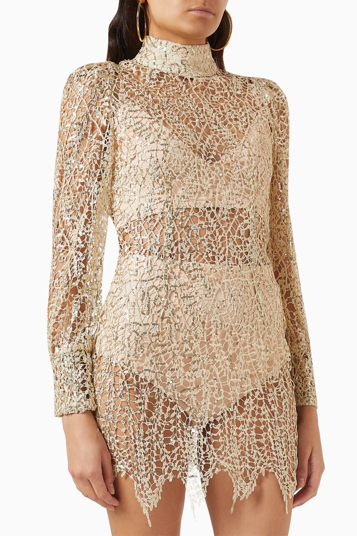 

Hayden Mini Dress in Lace, Gold