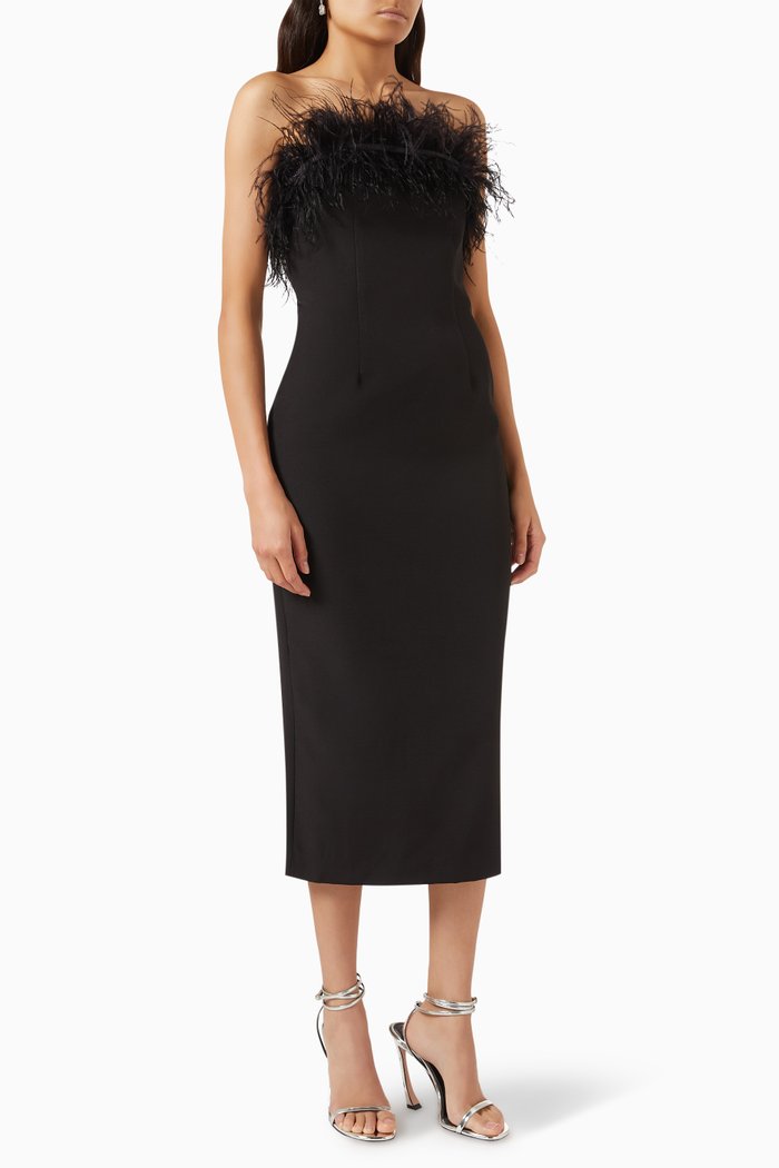 

Jain Feather-trim Midi Dress, Black