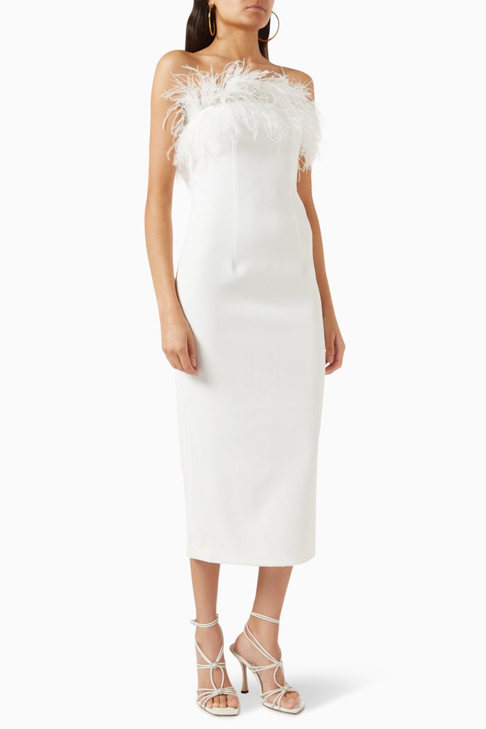 

Jain Feather-trim Midi Dress, White