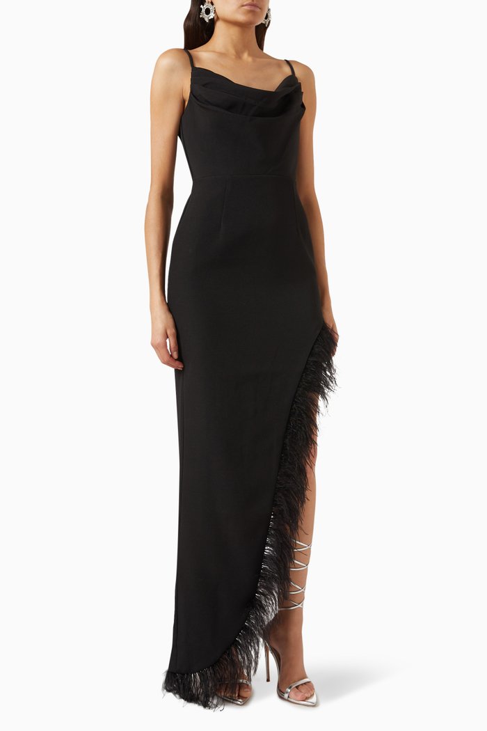 

Moda Feather-trimmed Maxi Dress, Black