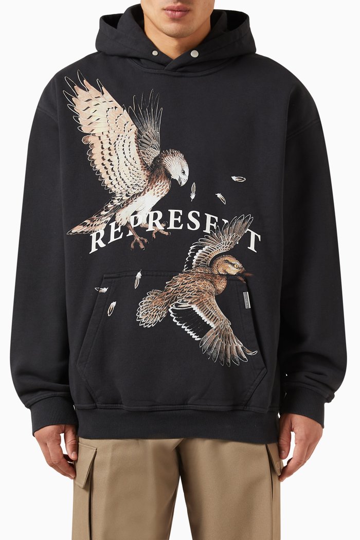 

Birds of Prey Hoodie in Cotton, Black