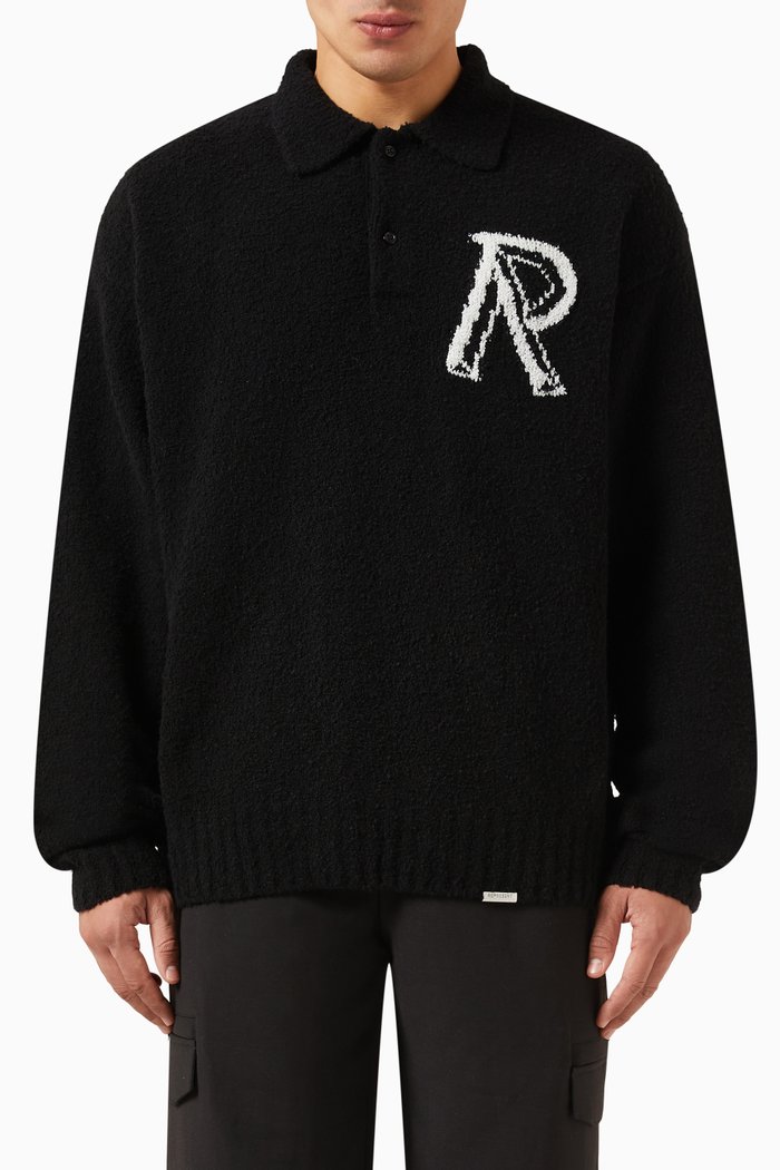 

Initial Polo Sweater in Wool-blend Bouclé, Black