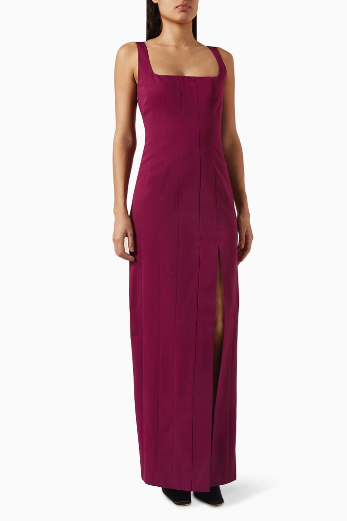 

Portrait Maxi Dress in Cotton Blend, Burgundy