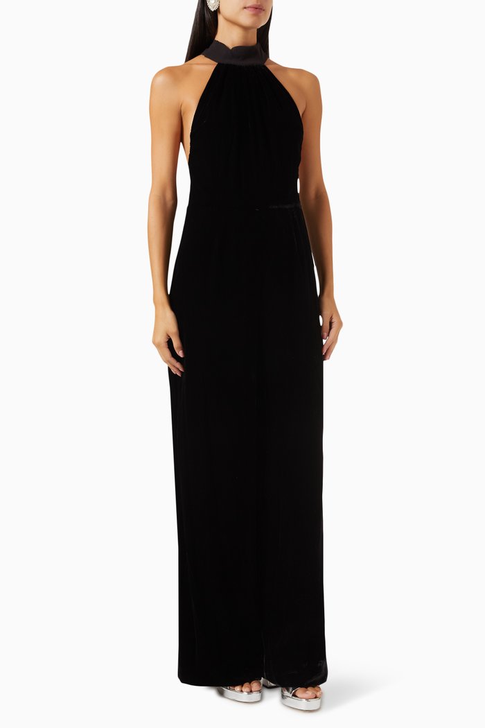 

Andress Halterneck Jumpsuit in Velvet, Black