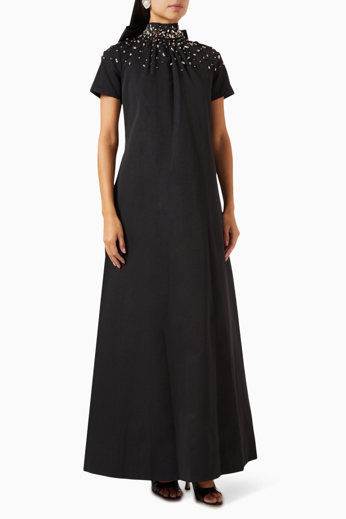 

Ilana Embellished Maxi Dress in Cotton-blend, Black