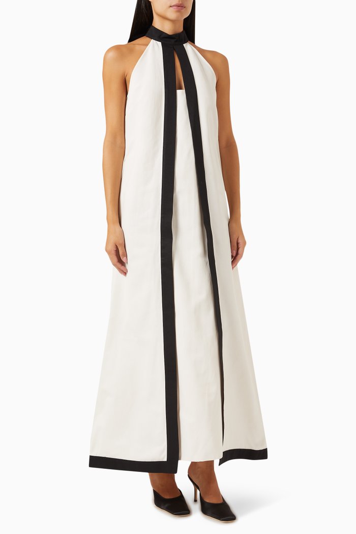 

Wright Halterneck Maxi Dress in Grosgrain, White