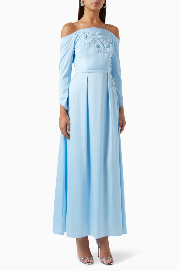 

Off-shoulder Embellished Maxi Dress, Blue
