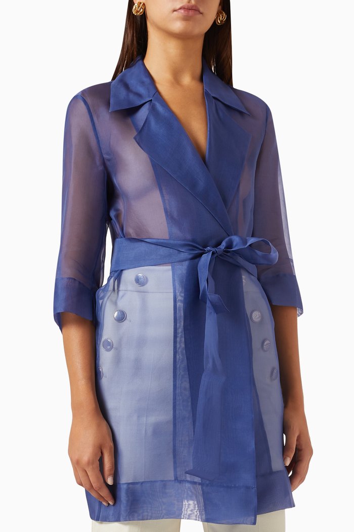 

Amico Belted Overcoat in Organza, Blue