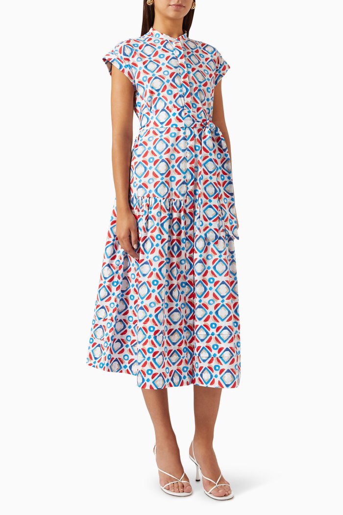 

Tequila Printed Shirt Dress in Cotton, Red