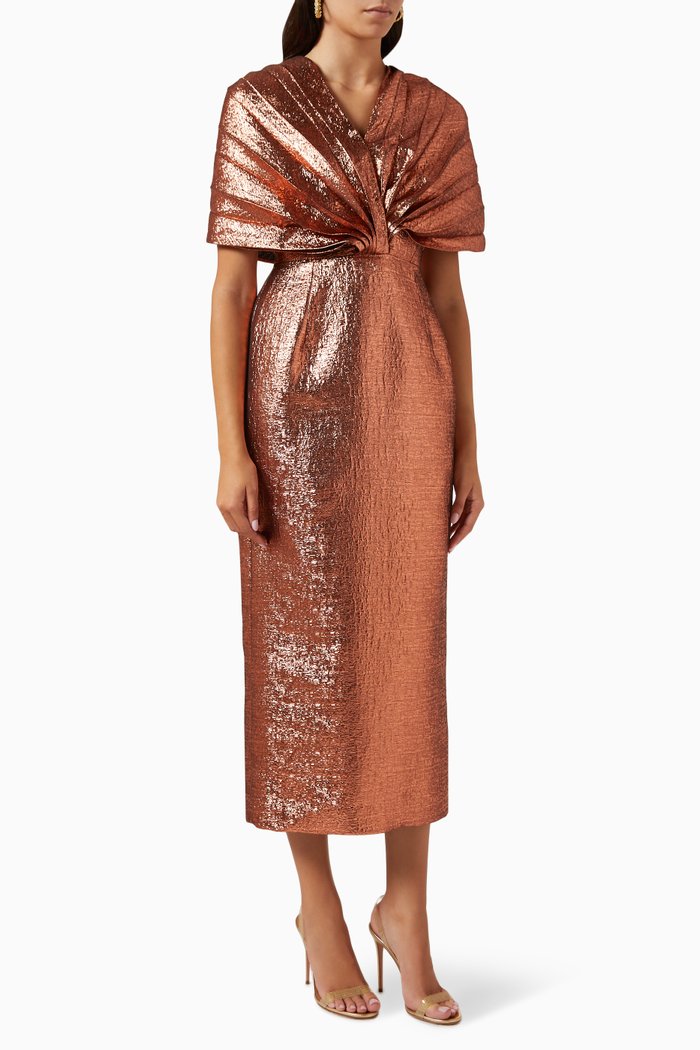 

Pleated Cape Dress, Brown