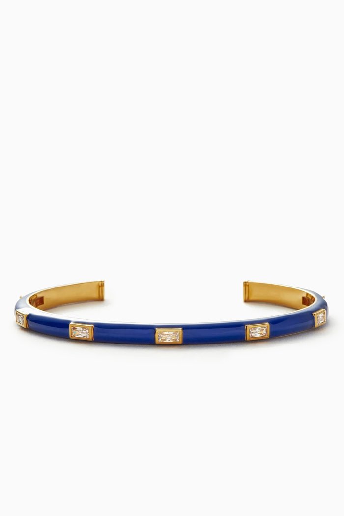 

Enamel & Stone Cuff Bracelet in 18kt Recycled Gold-plated Brass, Blue