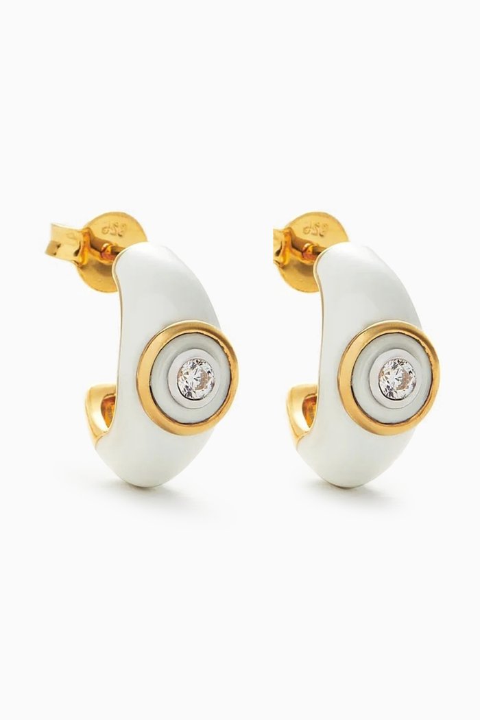 

Enamel & Stone Dome Mini Hoop Earrings in 18kt Recycled Gold-plated Brass, White