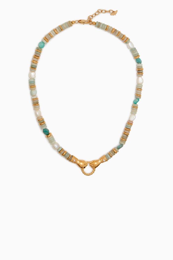 

Harris Reed Good Hands Beaded Necklace in 18kt Recycled Gold-plated Brass, Blue