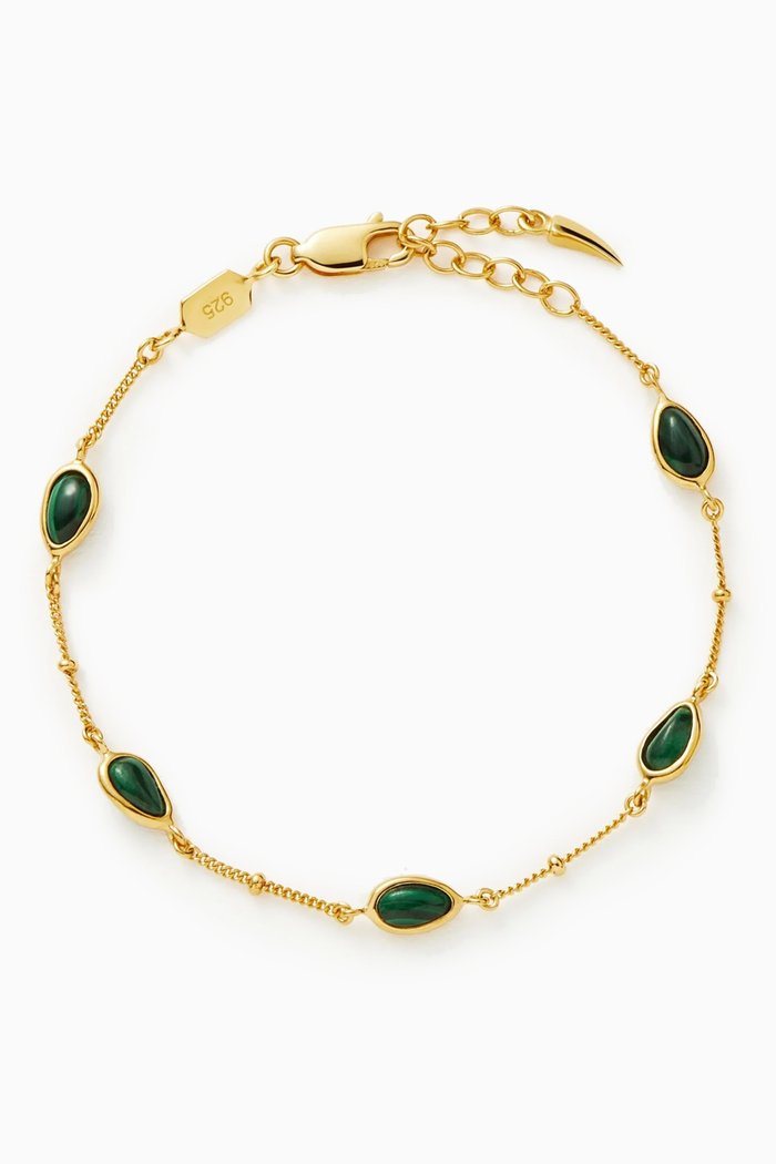 

Magma Malachite Charm Bracelet in 18kt Recycled Gold-plated Sterling Silver, Green