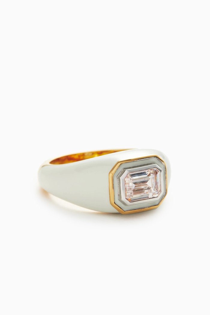 

Enamel & Stone Dome Statement Ring in 18kt Recycled Gold-plated Vermeil, White
