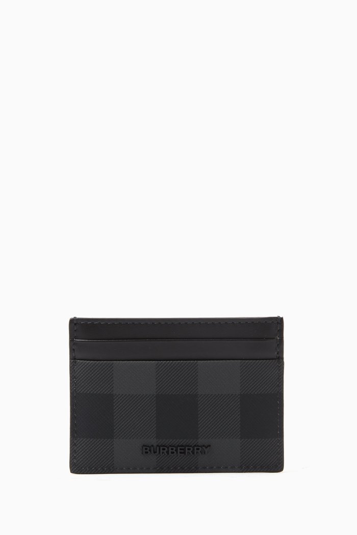 

Check Card Case in Eco-canvas & Leather, Grey