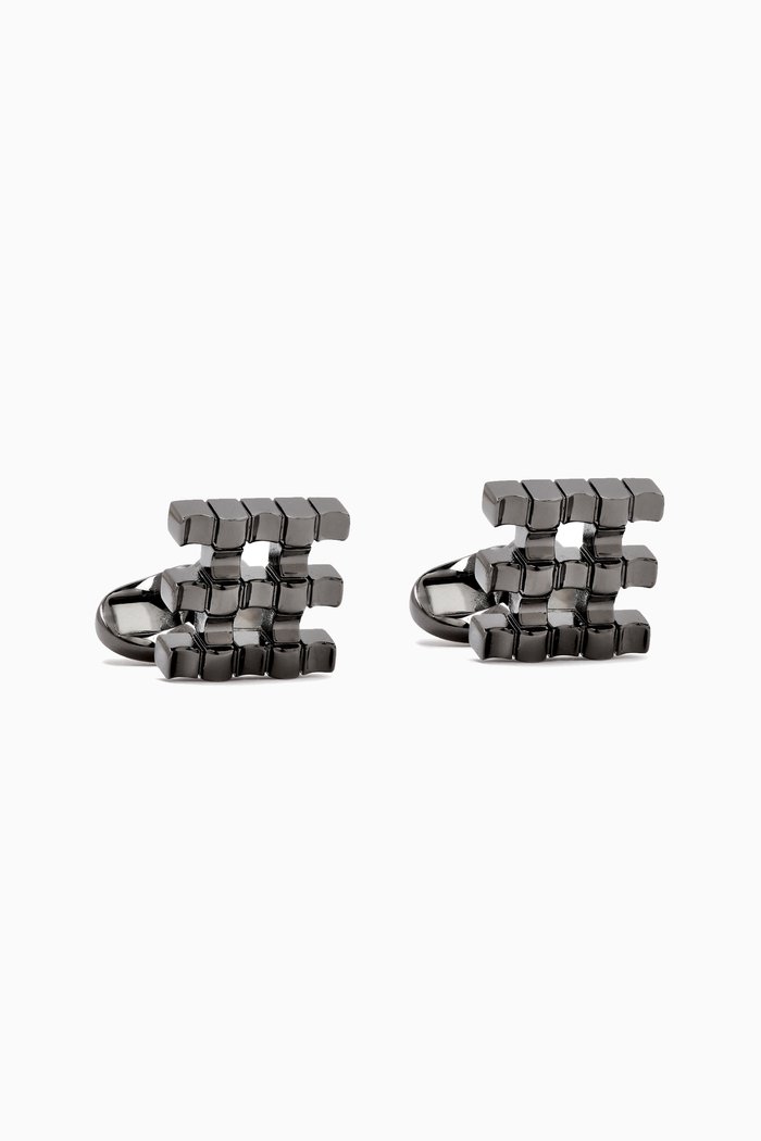 

Check Cufflinks IN Ruthenium-plated Brass, Grey