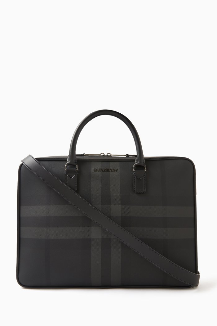 

Check Logo Plaque Briefcase in Coated Canvas, Grey