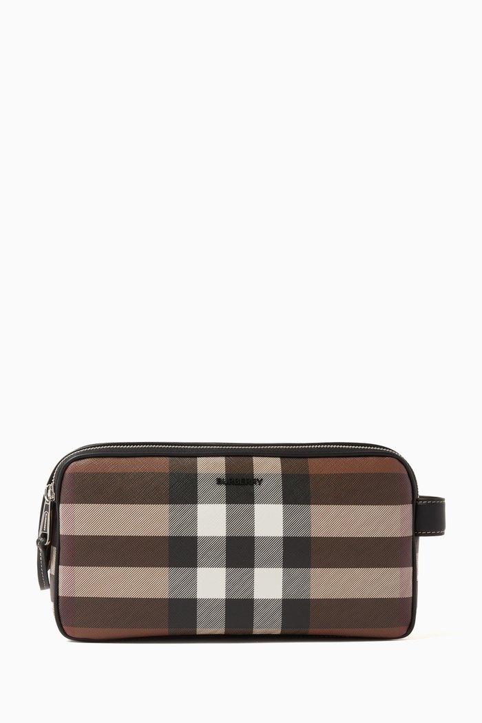 

Double-zip Travel Pouch in Check Canvas & Leather, Multicolour
