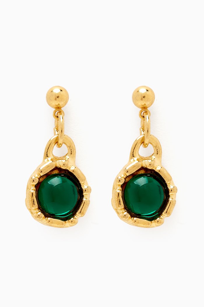 Rediscovered 1980s Faux Emerald Earrings, Gold