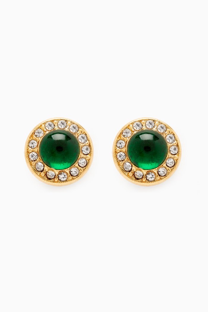 

Rediscovered 1980s Faux Emerald Clip-on Stud Earrings, Gold