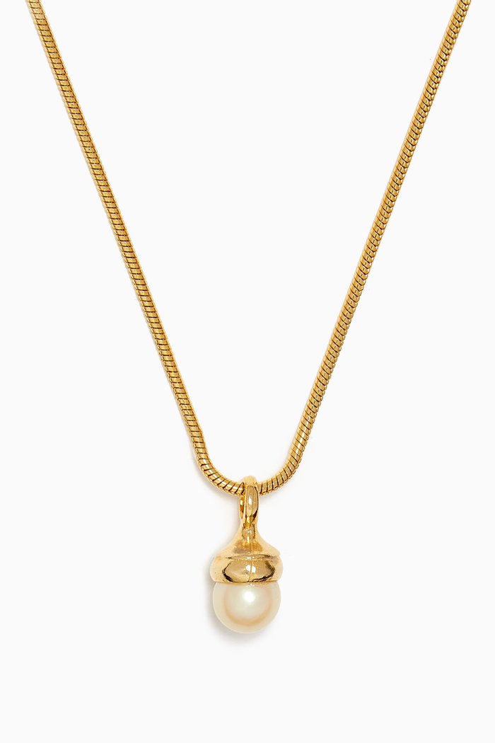 

Rediscovered 1990s Faux Pearl Pendant Necklace, Gold