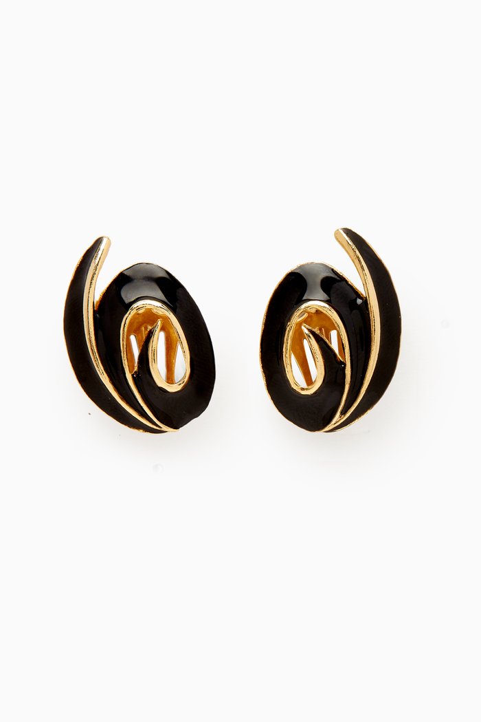 

Rediscovered 1980s Enamel Swirl Clip-on Earrings, Gold
