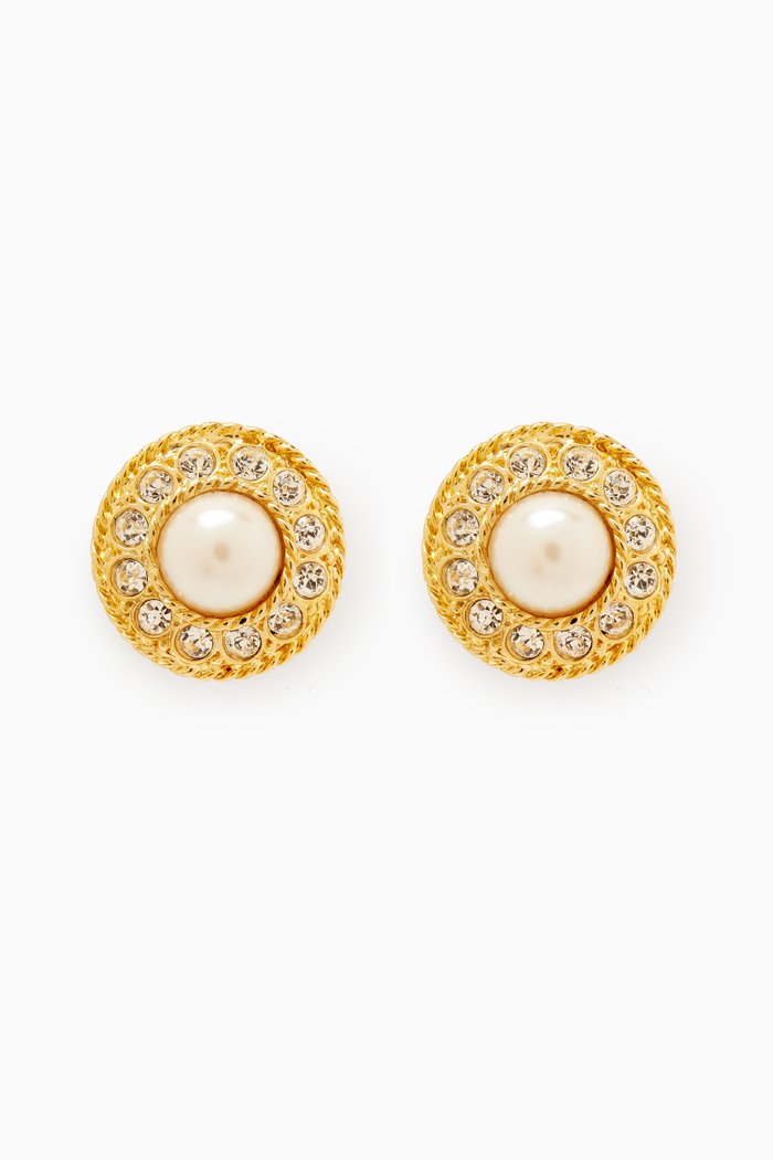 

Rediscovered 1980s Faux Pearl Clip-on Earrings, Gold