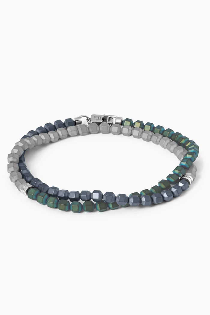 

Icosahedron Hematite Discs Bracelet in Rhodium-plated Silver, Green