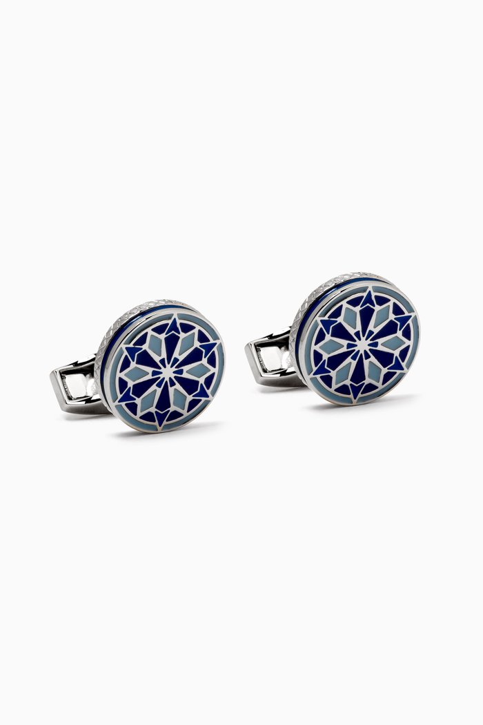 

Lhasa Mandala Cufflinks in Palladium, Blue