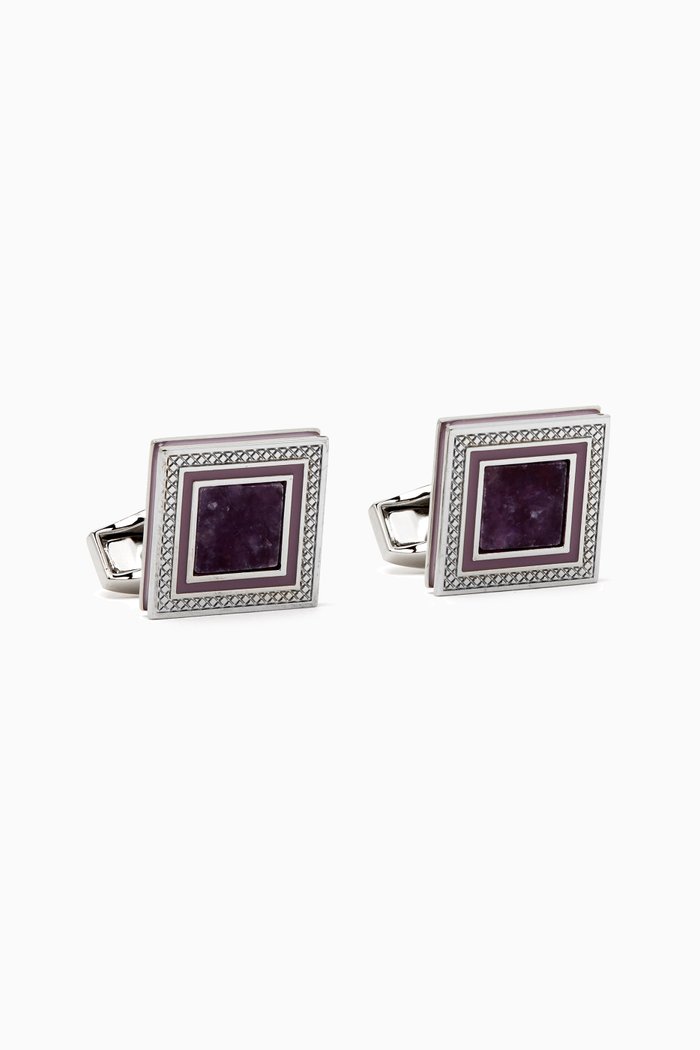 

Quadrato Semi-precious Cufflinks in Palladium, Purple