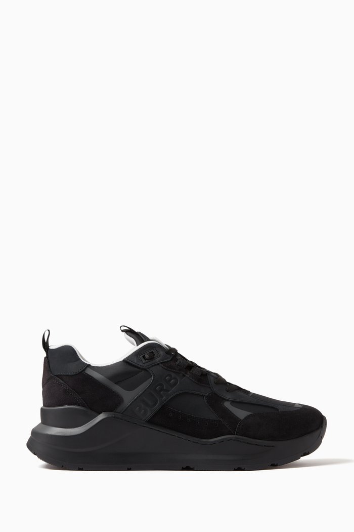 

Logo Embossed Sneakers in Leather and Suede, Black