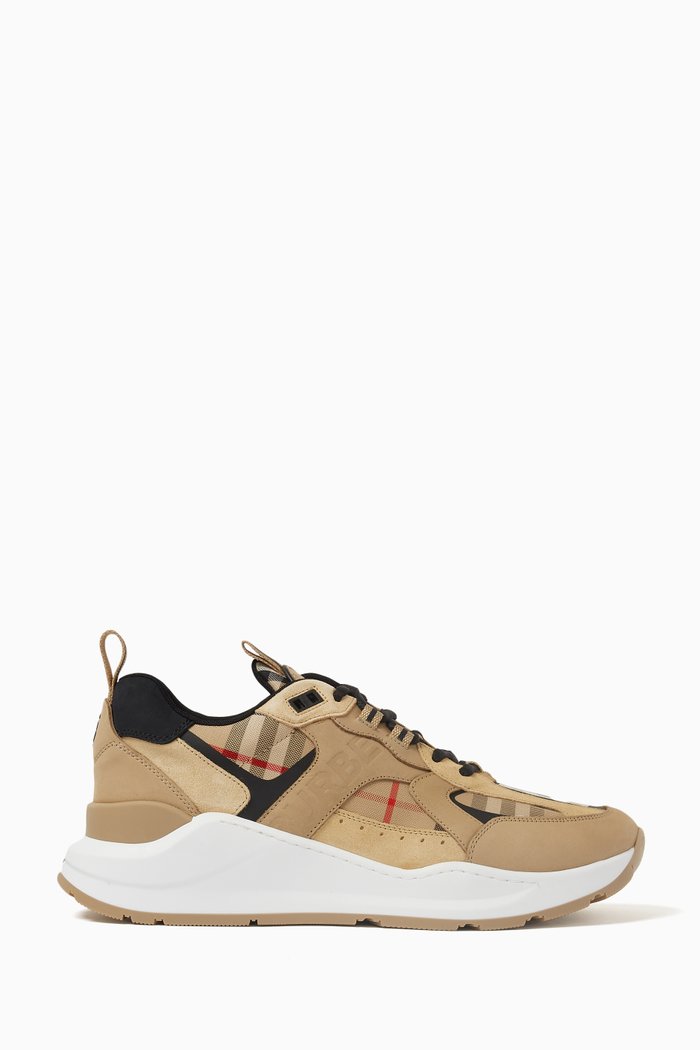 

Sean 22 Check Low-top Sneakers in Leather & Suede, Neutral