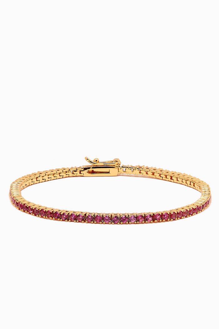 

Rally Crystal Tennis Bracelet in Gold-plated Brass, Pink