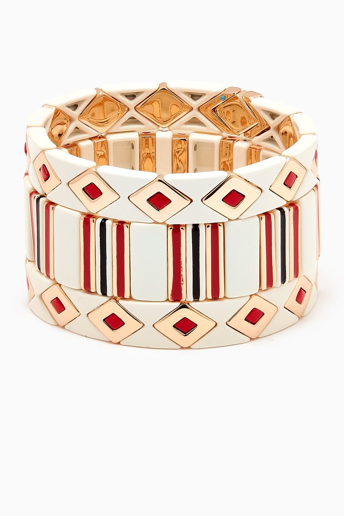 

Queen of Diamonds Bracelets in Enamel, Set of 3, Red