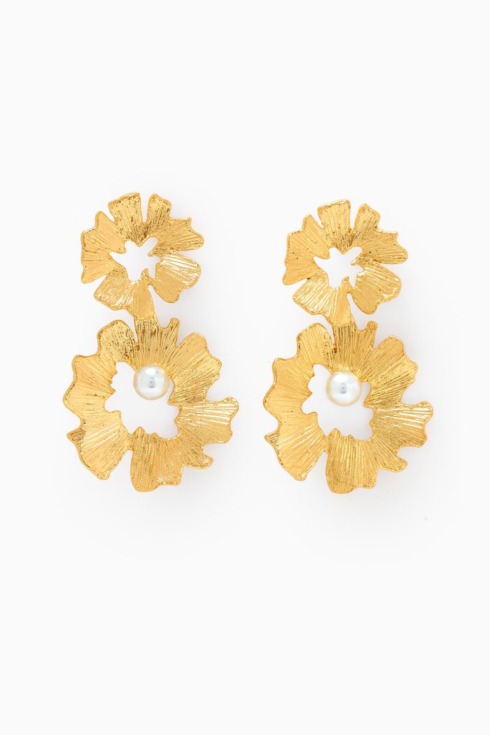 

Gaia Pearl Drop Earrings in 24kt Gold-plated Brass