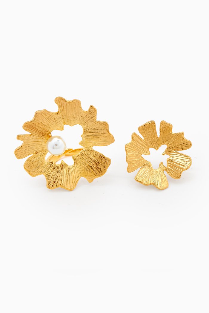 

Gaia Pearl Rings in 24kt Gold-plated Brass, Set of 2