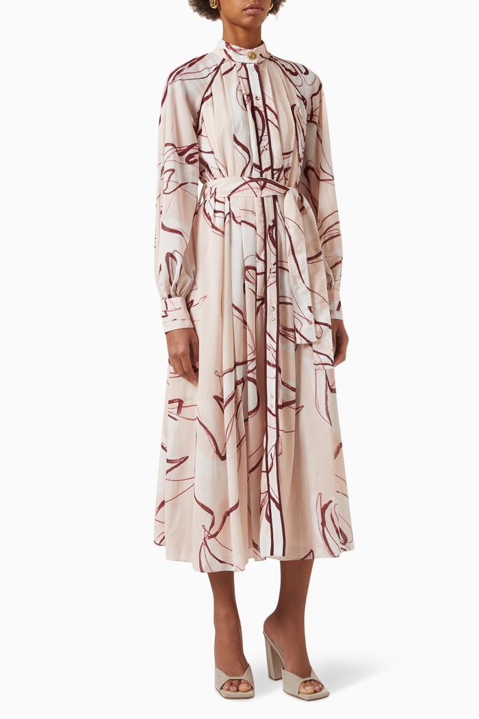 

Beatrice Pleated Midi Dress in Georgette, Pink