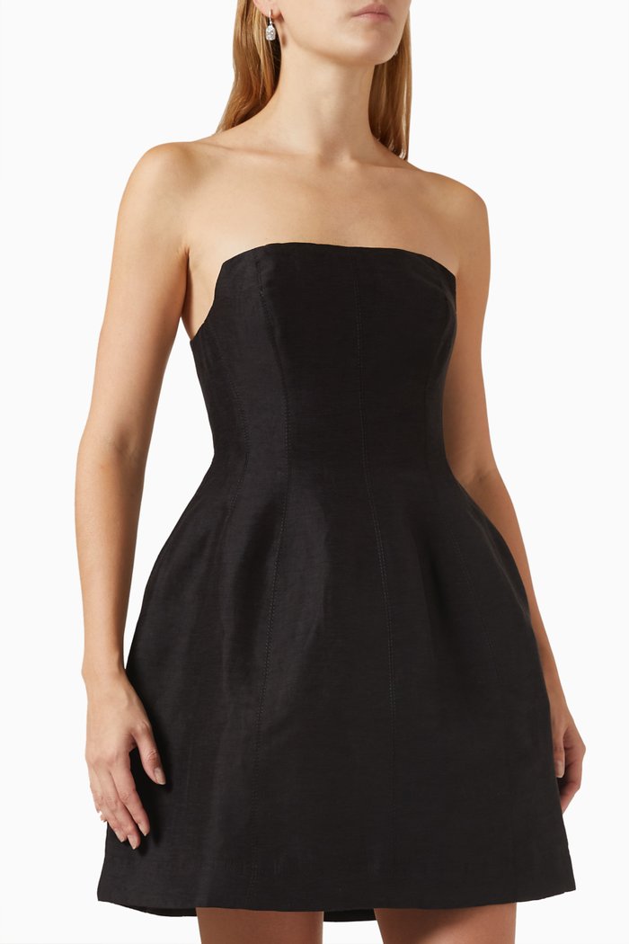 

Baret Strapless Mini Dress in Linen-blend, Black