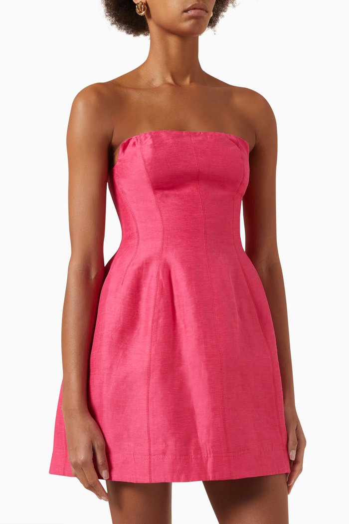 

Baret Strapless Mini Dress in Linen, Pink