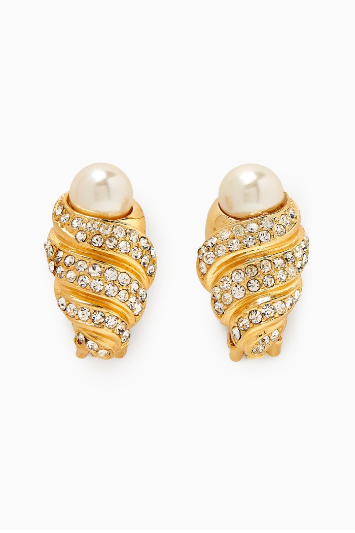 

1980s Vintage Faux Pearl Clip-On Earrings, Gold