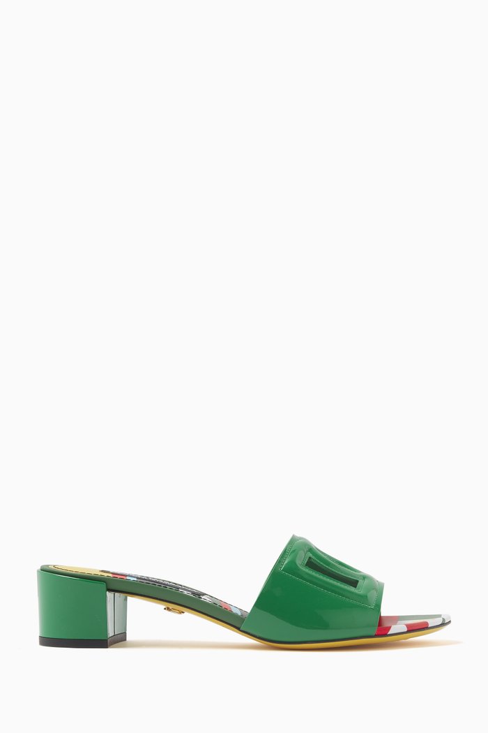 Bianca Carretto-print 40 Mule Sandals in Patent-leather, Green