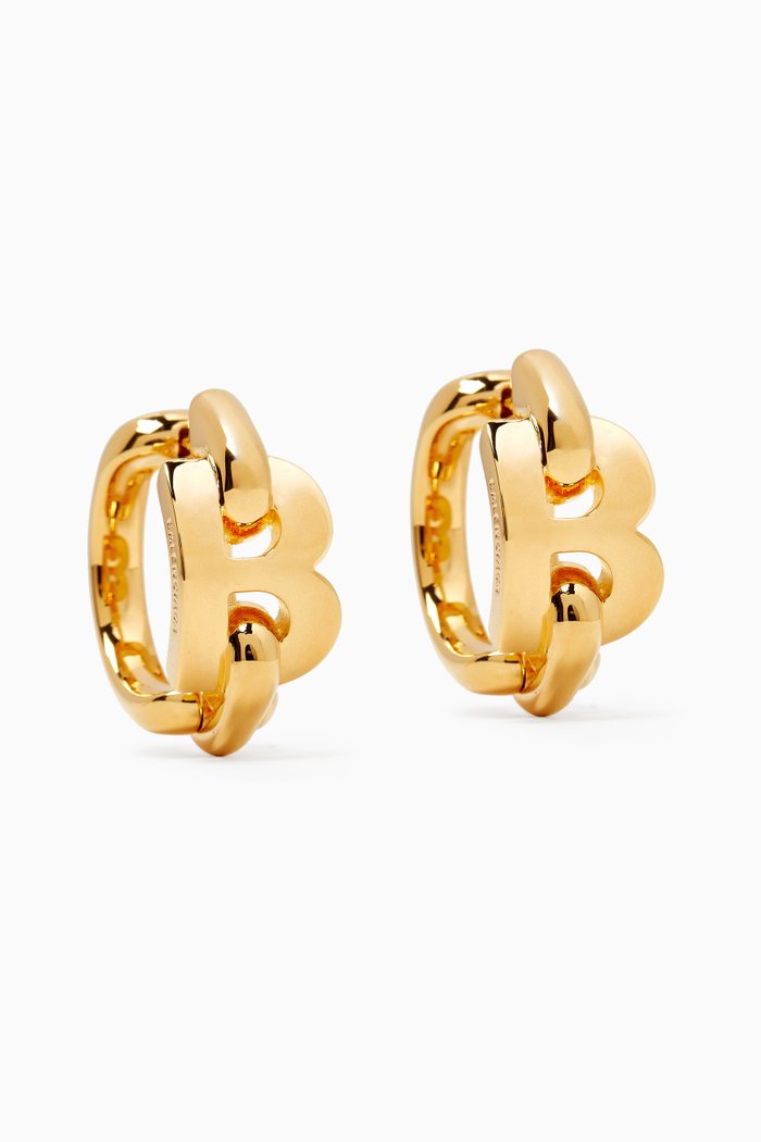 

B Chain Hoop Earrings in Brass, Gold