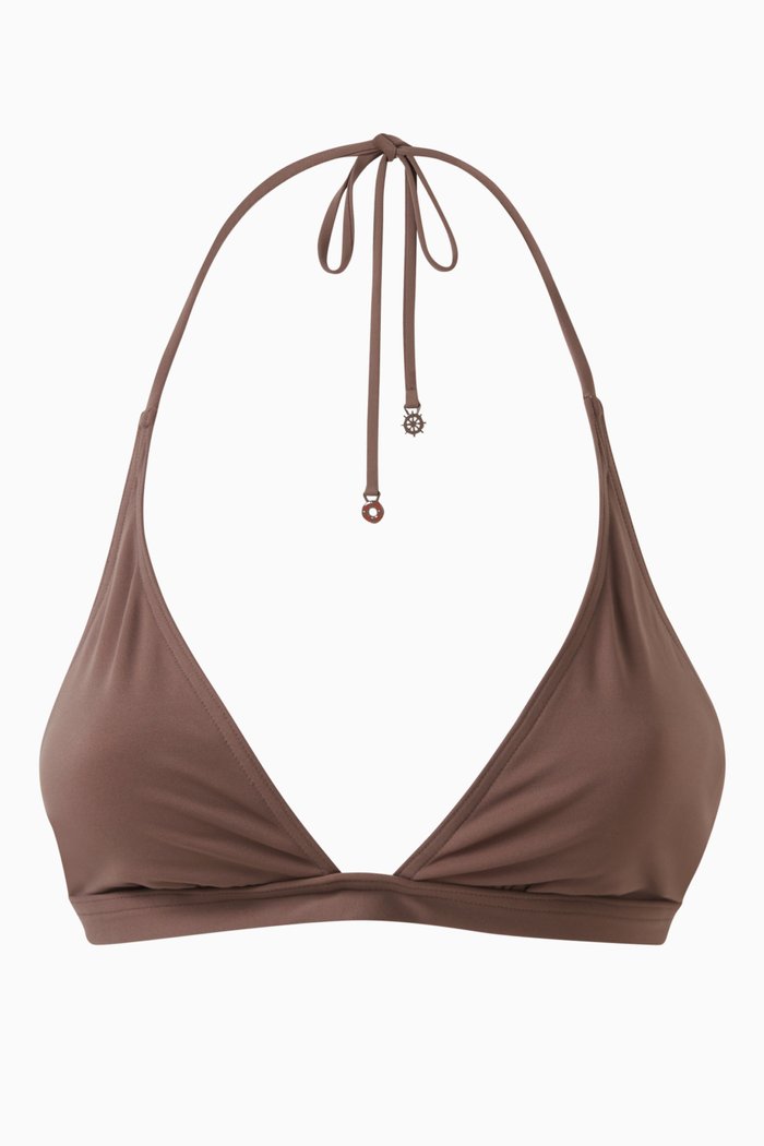 

Halter-neck Triangle Bikini Top in Micro-fibre Jersey, Brown