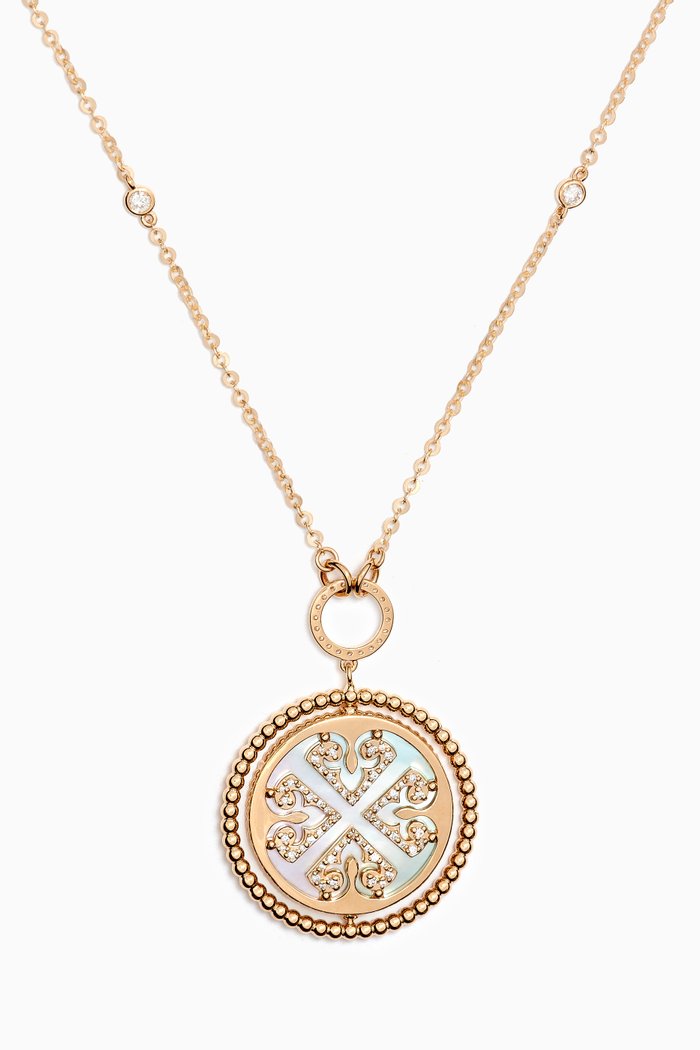 

Lace Lustrous Mother of Pearl & Diamond Necklace in 18kt Yellow Gold