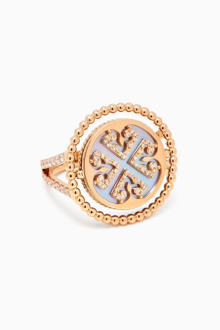 

Lace Lustrous Mother of Pearl & Diamond Rings in 18kt Yellow Gold
