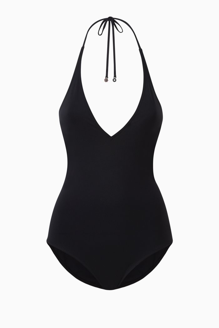 Halterneck One-piece Swimsuit in Cotton-jersey, Blue