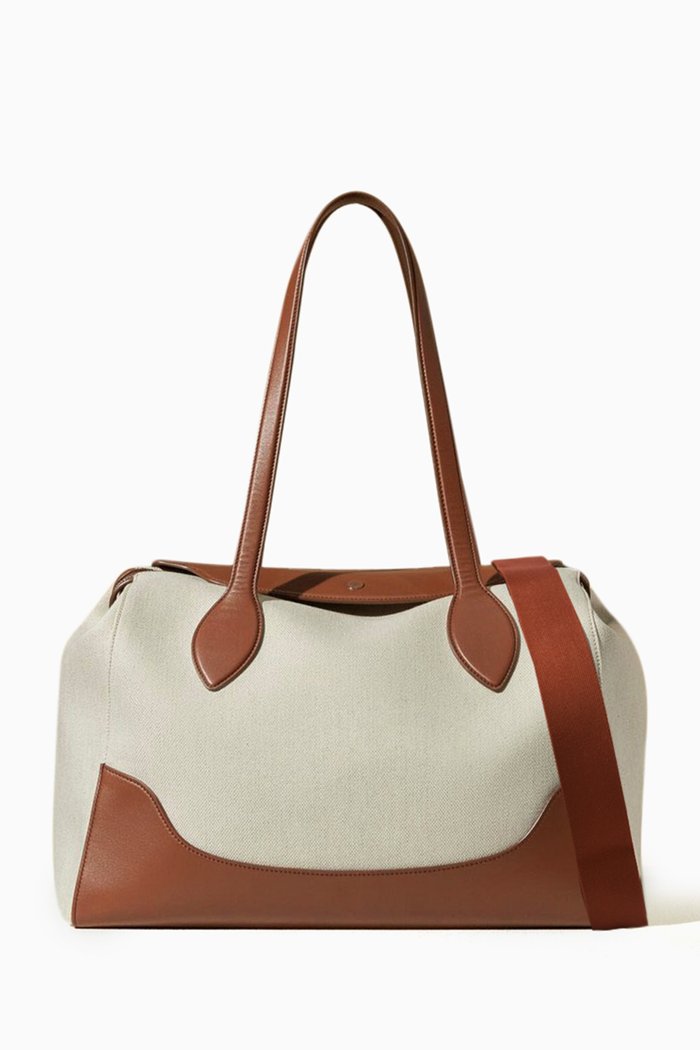

XL Happy Day Bag in Canvas & Leather, Brown