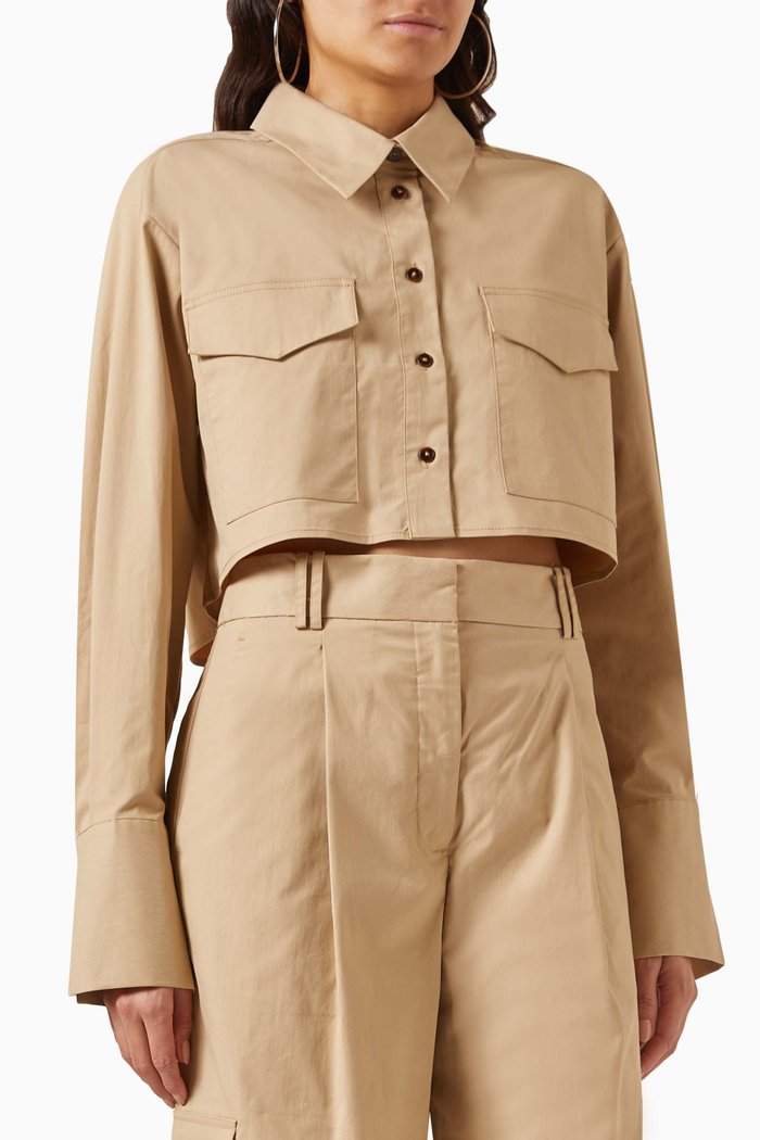 

Sabato Patch-pocket Crop Shirt in Cotton-blend, Neutral