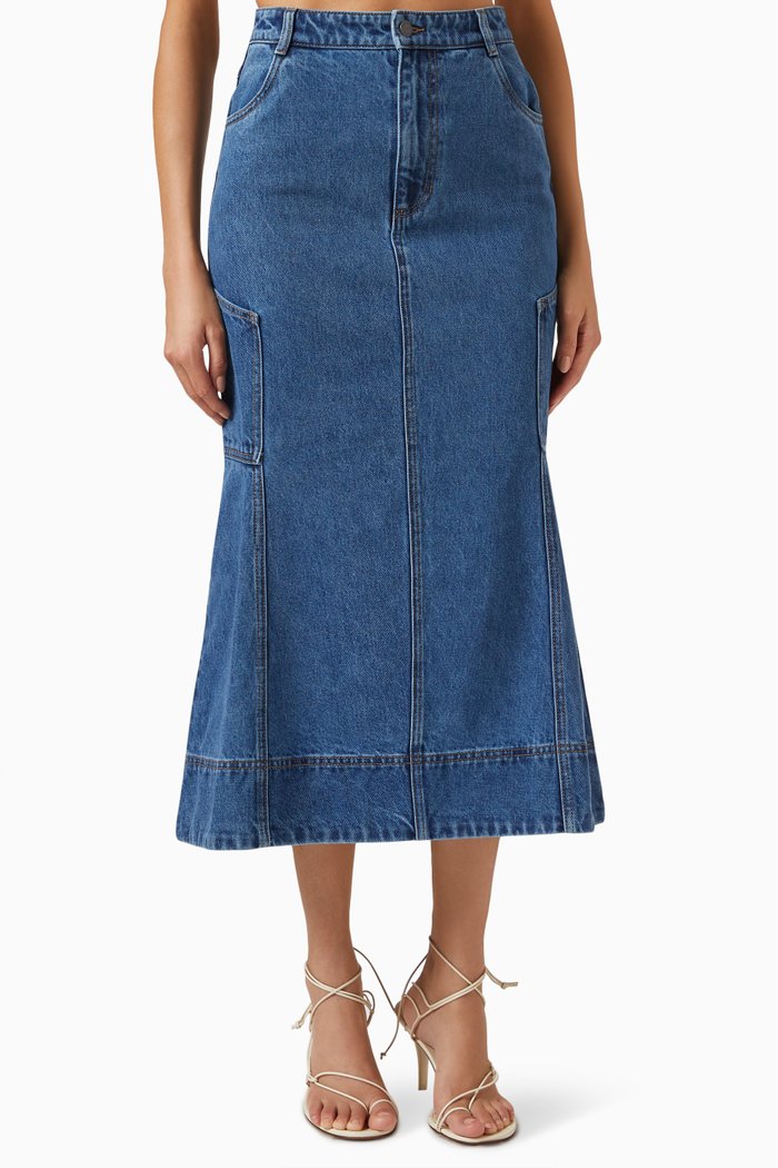 

Tovere Flared Panelled Midi Skirt in Denim, Blue